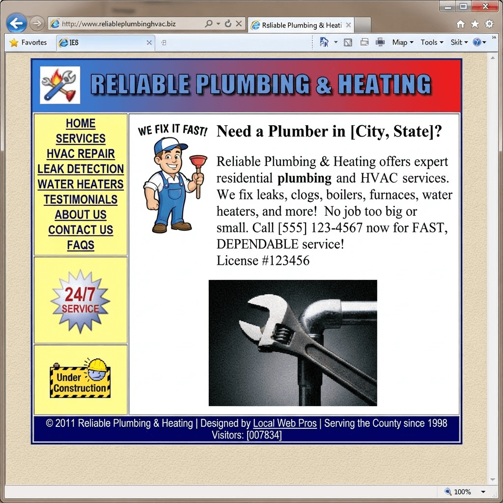 Reliable Plumbing & Heating website before the redesign